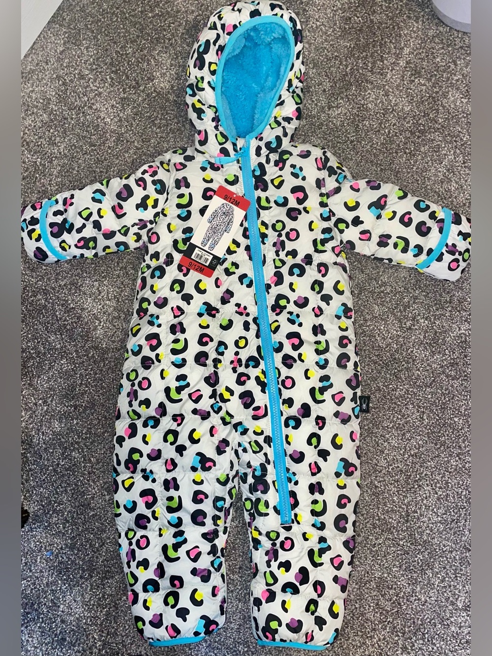 Spyder brand Colorful Leopard Print Baby Snowsuit with Hood- new